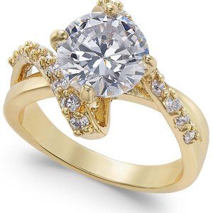 Charter Club Gold Plate Crystal Bypass Ring Size 7